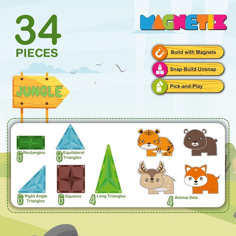 Learning Steps Magnetix Jungle Child's First Construction Set - 34 Pieces STEAM Educational Toy for Ages 3+ - Image 4
